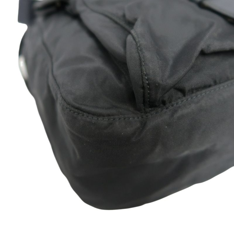 PRADA Shoulder Bag, Nylon, Black, Silver Hardware, PRADA Black Nylon Flap Crossbody Bag
