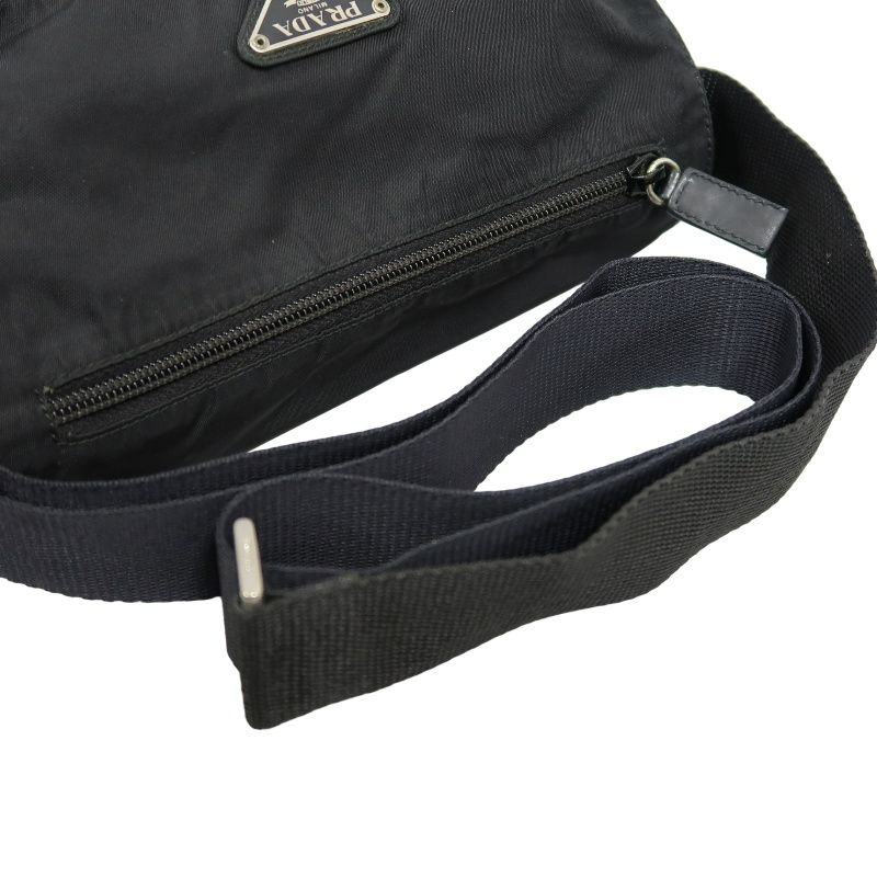 PRADA Shoulder Bag, Nylon, Black, Silver Hardware, PRADA Black Nylon Flap Crossbody Bag