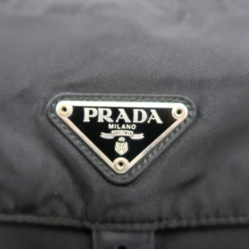 PRADA Shoulder Bag, Nylon, Black, Silver Hardware, PRADA Black Nylon Flap Crossbody Bag