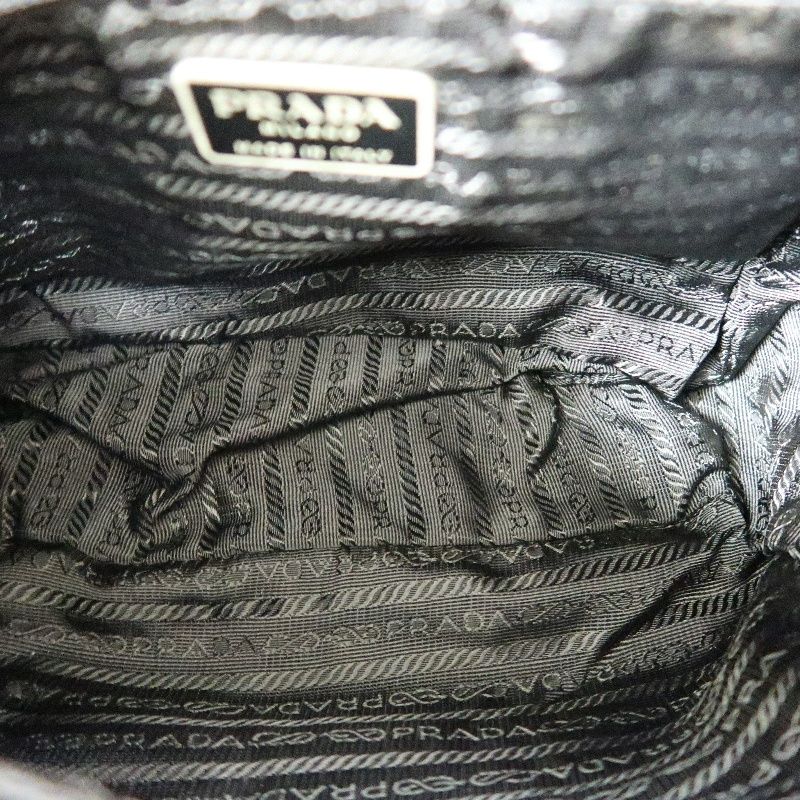PRADA Shoulder Bag, Nylon, Black, Silver Hardware, PRADA Black Nylon Flap Crossbody Bag