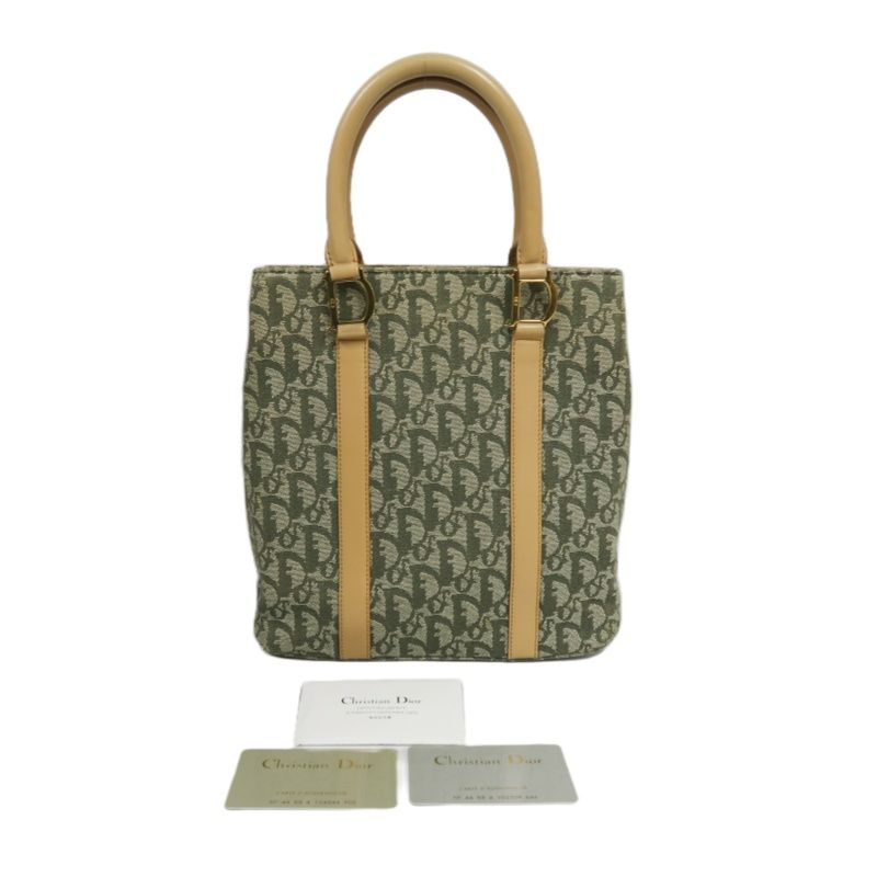 DIOR  Trotter Handbag, Canvas, Khaki, Gold Hardware, Comes with 2 Authenticity Cards