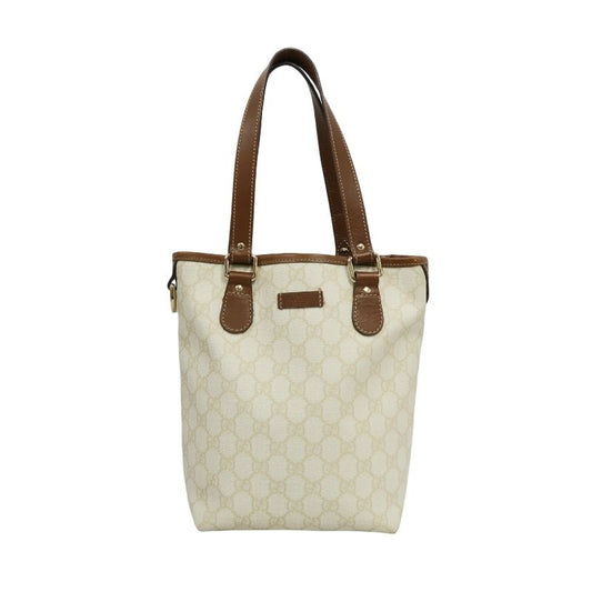 GUCCI GG Canvas Tote Bag Canvas With Leather Trim Beige/Brown Tote Bag Beige With Brown Leather Trim And Gold Hardware