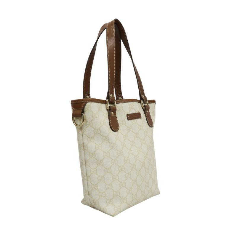 GUCCI GG Canvas Tote Bag Canvas With Leather Trim Beige/Brown Tote Bag Beige With Brown Leather Trim And Gold Hardware