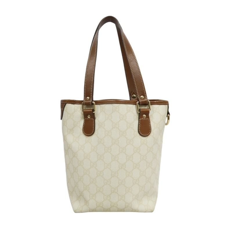 GUCCI GG Canvas Tote Bag Canvas With Leather Trim Beige/Brown Tote Bag Beige With Brown Leather Trim And Gold Hardware
