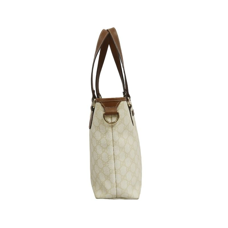 GUCCI GG Canvas Tote Bag Canvas With Leather Trim Beige/Brown Tote Bag Beige With Brown Leather Trim And Gold Hardware