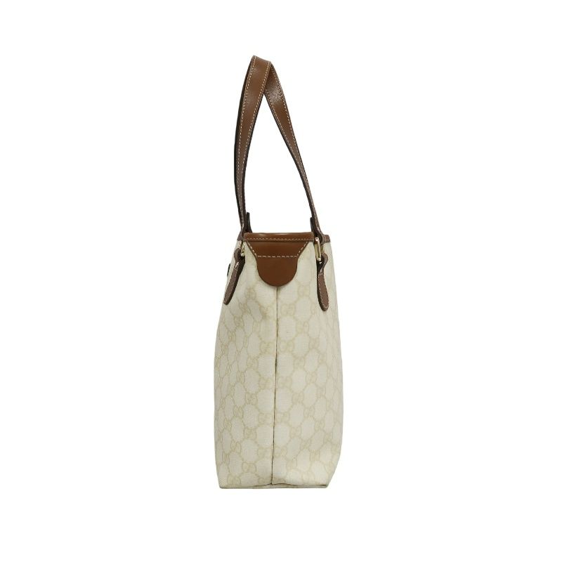 GUCCI GG Canvas Tote Bag Canvas With Leather Trim Beige/Brown Tote Bag Beige With Brown Leather Trim And Gold Hardware