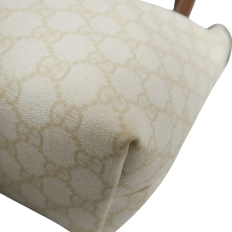 GUCCI GG Canvas Tote Bag Canvas With Leather Trim Beige/Brown Tote Bag Beige With Brown Leather Trim And Gold Hardware