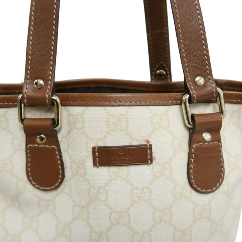 GUCCI GG Canvas Tote Bag Canvas With Leather Trim Beige/Brown Tote Bag Beige With Brown Leather Trim And Gold Hardware