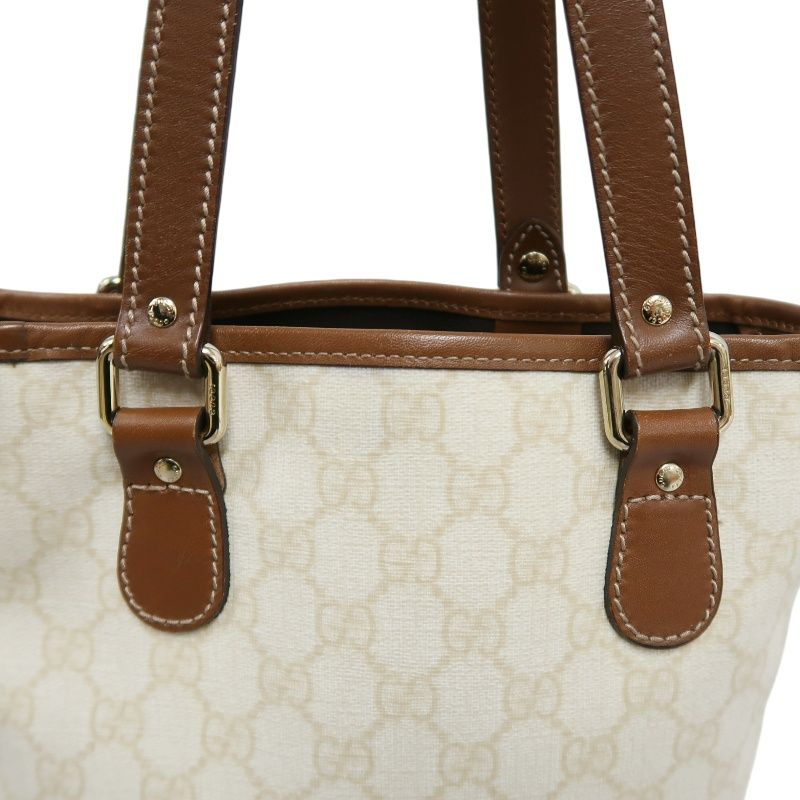 GUCCI GG Canvas Tote Bag Canvas With Leather Trim Beige/Brown Tote Bag Beige With Brown Leather Trim And Gold Hardware