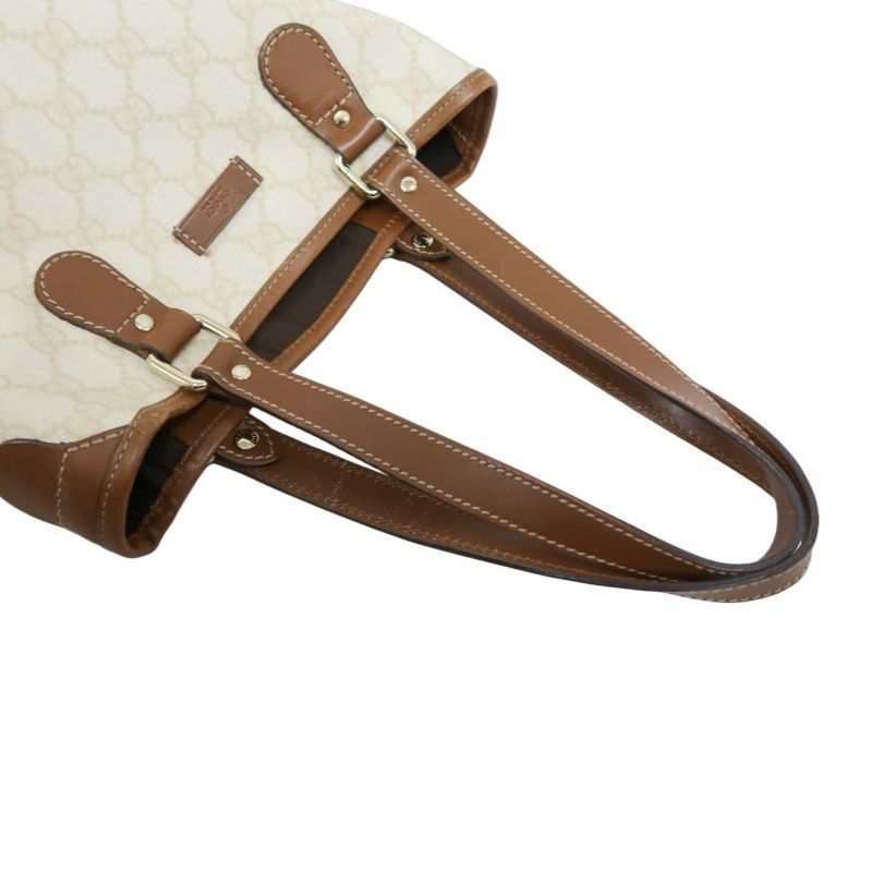 GUCCI GG Canvas Tote Bag Canvas With Leather Trim Beige/Brown Tote Bag Beige With Brown Leather Trim And Gold Hardware
