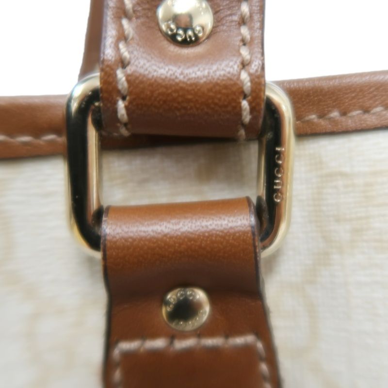 GUCCI GG Canvas Tote Bag Canvas With Leather Trim Beige/Brown Tote Bag Beige With Brown Leather Trim And Gold Hardware