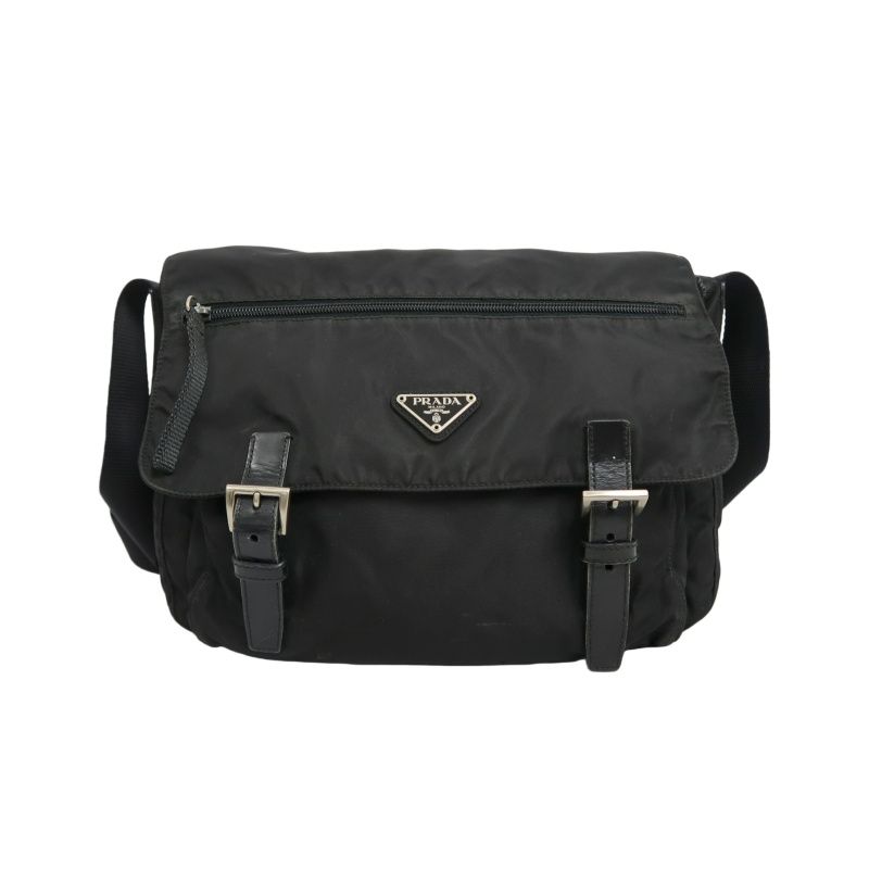 PRADA Messenger Bag, Nylon, Black, Silver Hardware