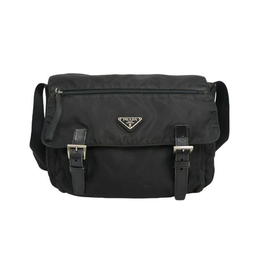 PRADA Messenger Bag, Nylon, Black, Silver Hardware