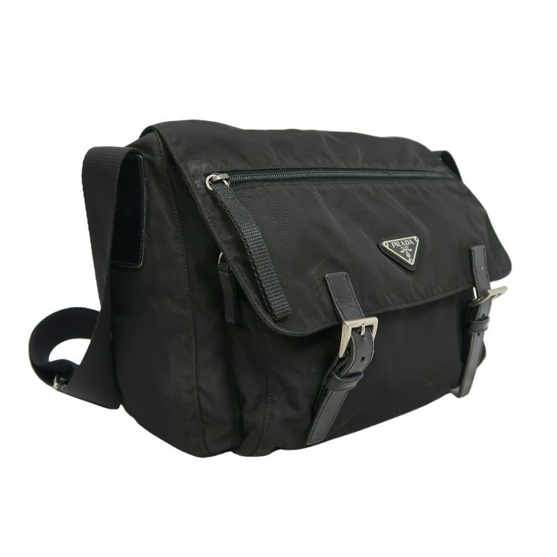 PRADA Messenger Bag, Nylon, Black, Silver Hardware