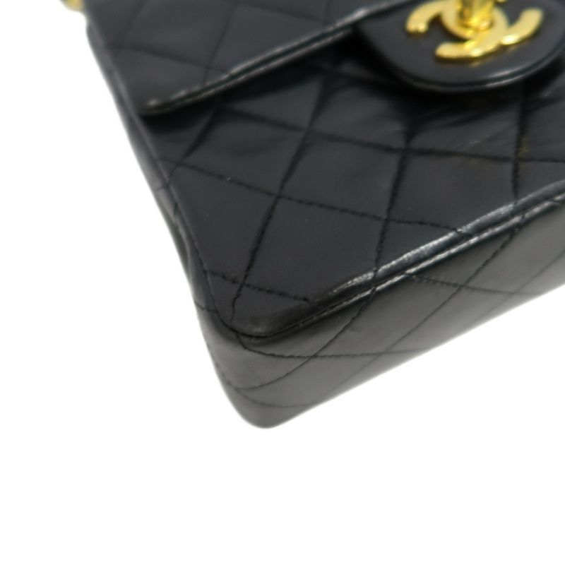 CHANEL Matelasse Mini Flap Chain Shoulder Bag, Black Lambskin, Gold Hardware, With Dust Bag