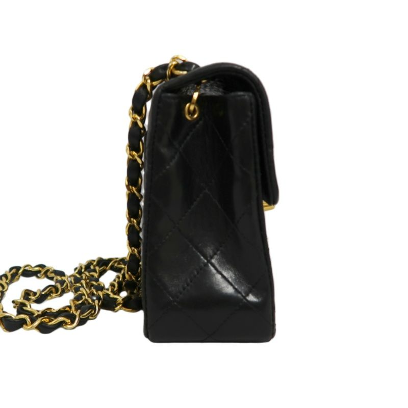 CHANEL Matelasse Mini Flap Chain Shoulder Bag, Black Lambskin, Gold Hardware, With Dust Bag