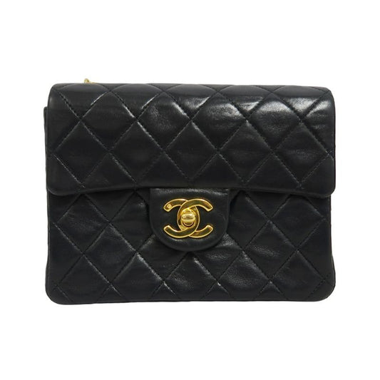 CHANEL Matelasse Mini Flap Chain Shoulder Bag, Black Lambskin, Gold Hardware, With Dust Bag