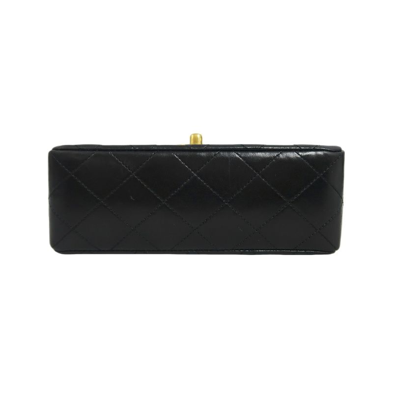 CHANEL Matelasse Mini Flap Chain Shoulder Bag, Black Lambskin, Gold Hardware, With Dust Bag