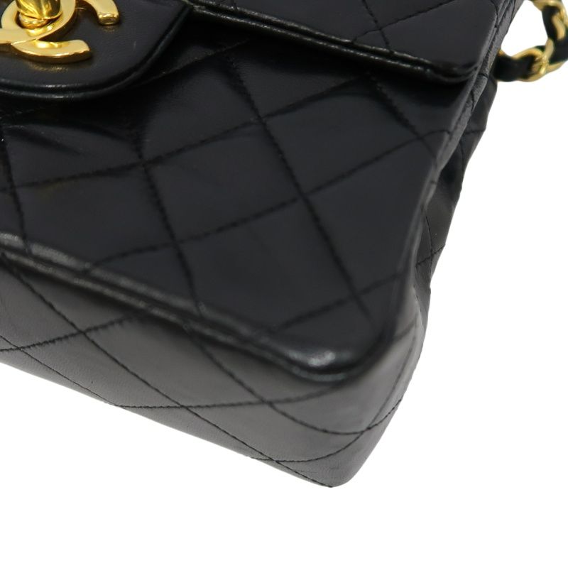 CHANEL Matelasse Mini Flap Chain Shoulder Bag, Black Lambskin, Gold Hardware, With Dust Bag