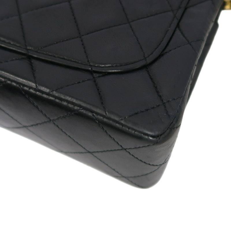CHANEL Matelasse Mini Flap Chain Shoulder Bag, Black Lambskin, Gold Hardware, With Dust Bag