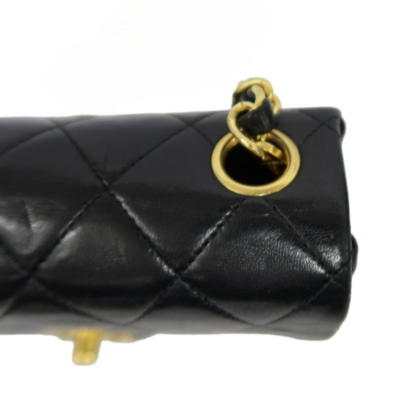 CHANEL Matelasse Mini Flap Chain Shoulder Bag, Black Lambskin, Gold Hardware, With Dust Bag