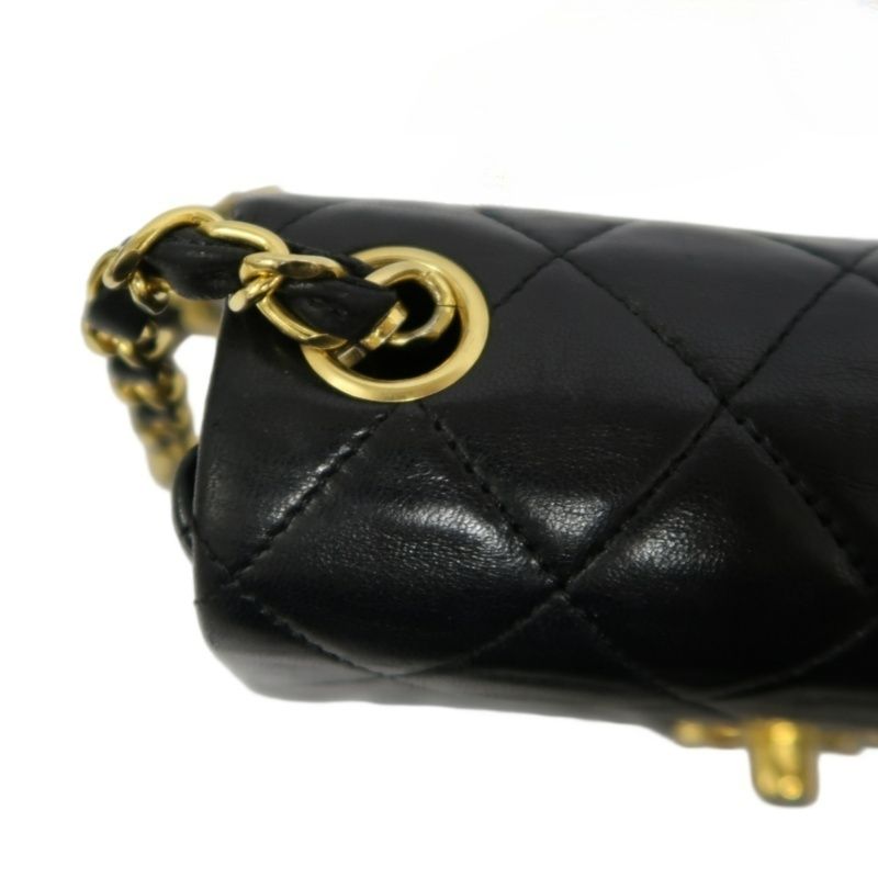 CHANEL Matelasse Mini Flap Chain Shoulder Bag, Black Lambskin, Gold Hardware, With Dust Bag