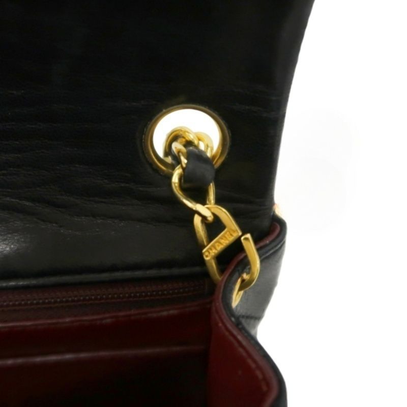 CHANEL Matelasse Mini Flap Chain Shoulder Bag, Black Lambskin, Gold Hardware, With Dust Bag