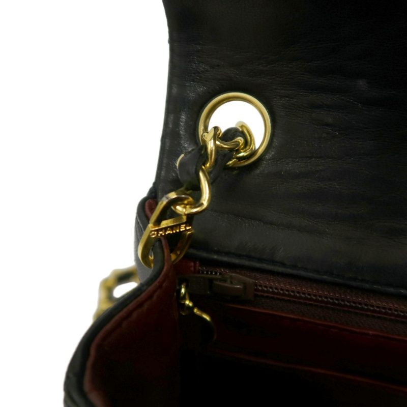 CHANEL Matelasse Mini Flap Chain Shoulder Bag, Black Lambskin, Gold Hardware, With Dust Bag