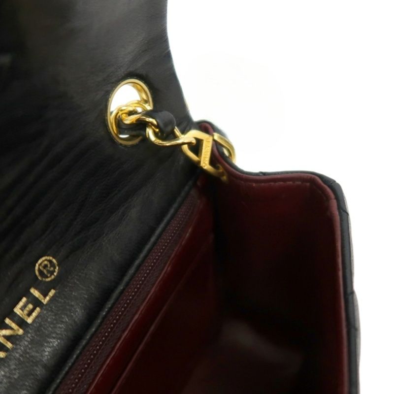 CHANEL Matelasse Mini Flap Chain Shoulder Bag, Black Lambskin, Gold Hardware, With Dust Bag