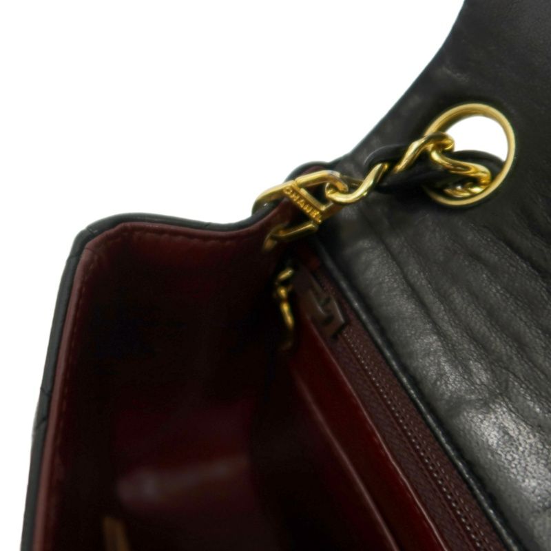CHANEL Matelasse Mini Flap Chain Shoulder Bag, Black Lambskin, Gold Hardware, With Dust Bag