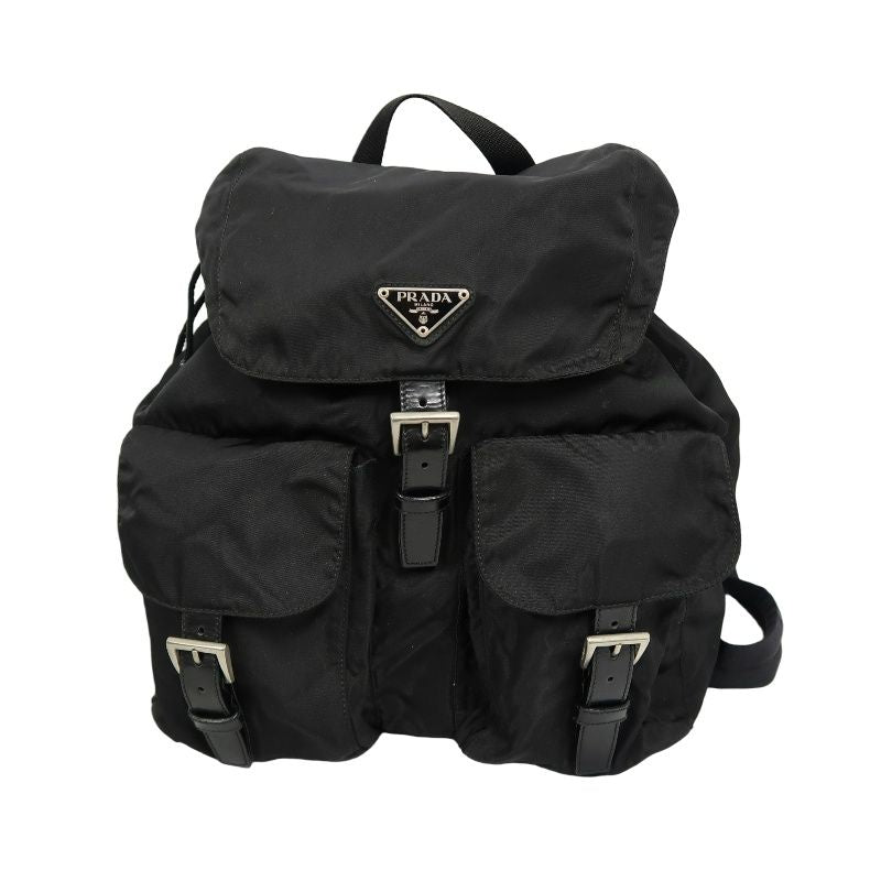 PRADA Backpack, Nylon, Black, Silver Hardware