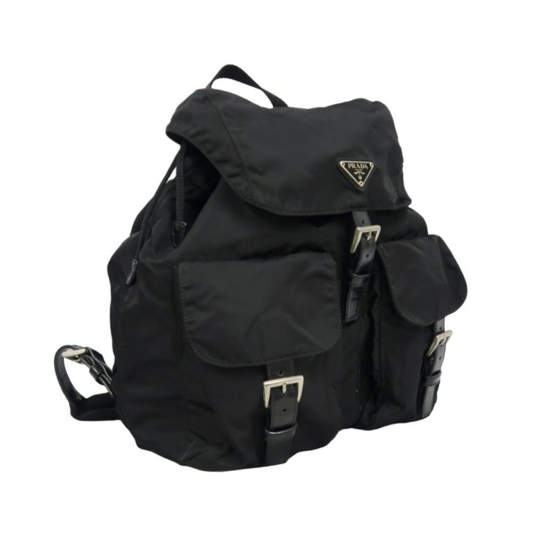 PRADA Backpack, Nylon, Black, Silver Hardware
