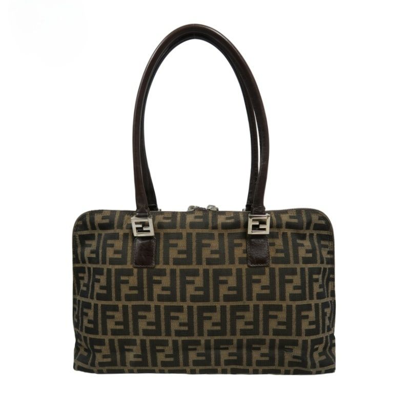 FENDI Zucca Handbag, Brown Canvas, Silver Hardware