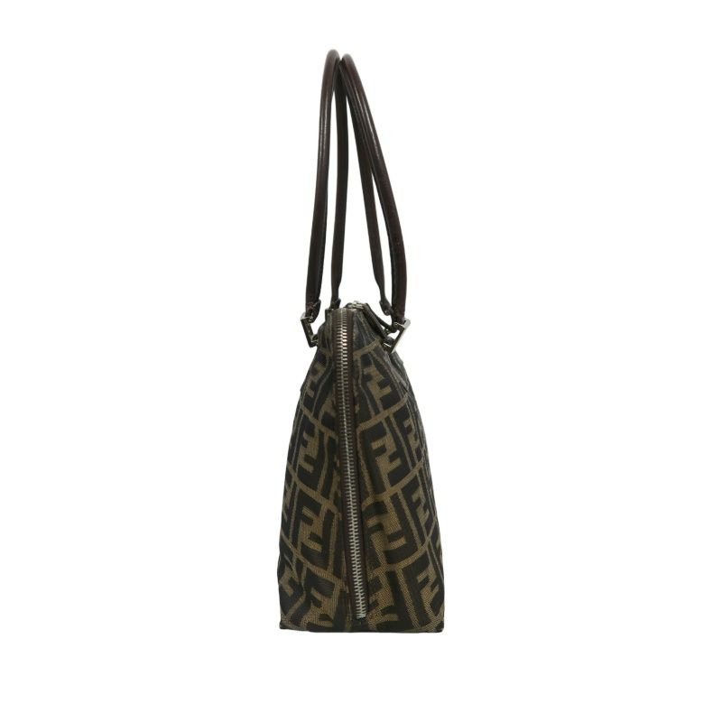 FENDI Zucca Handbag, Brown Canvas, Silver Hardware