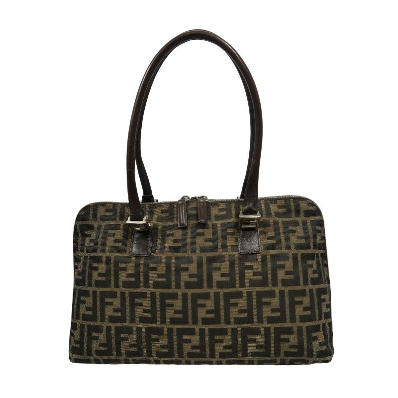 FENDI Zucca Handbag, Brown Canvas, Silver Hardware