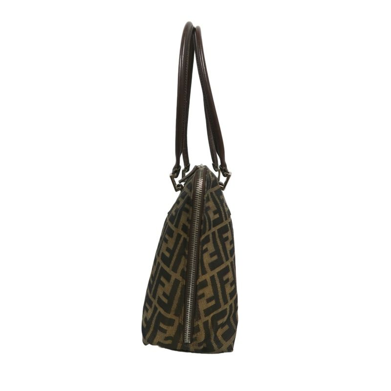 FENDI Zucca Handbag, Brown Canvas, Silver Hardware