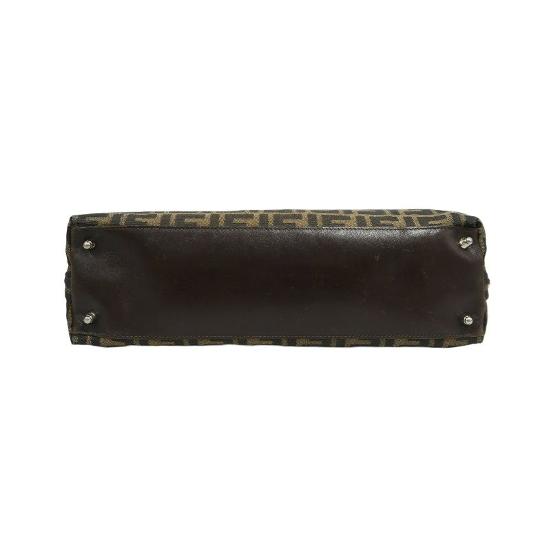 FENDI Zucca Handbag, Brown Canvas, Silver Hardware