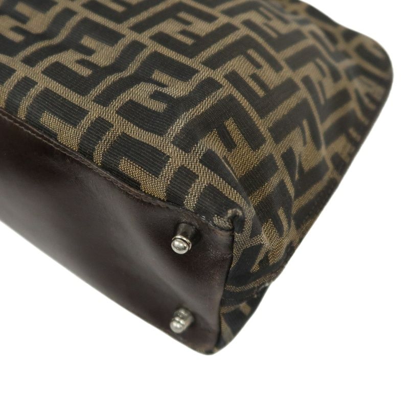 FENDI Zucca Handbag, Brown Canvas, Silver Hardware