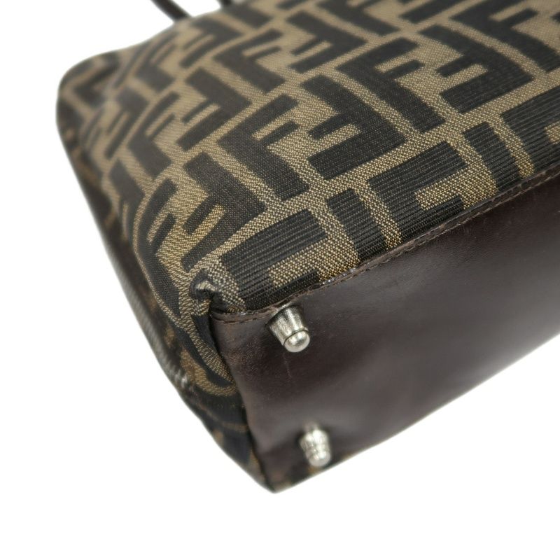 FENDI Zucca Handbag, Brown Canvas, Silver Hardware