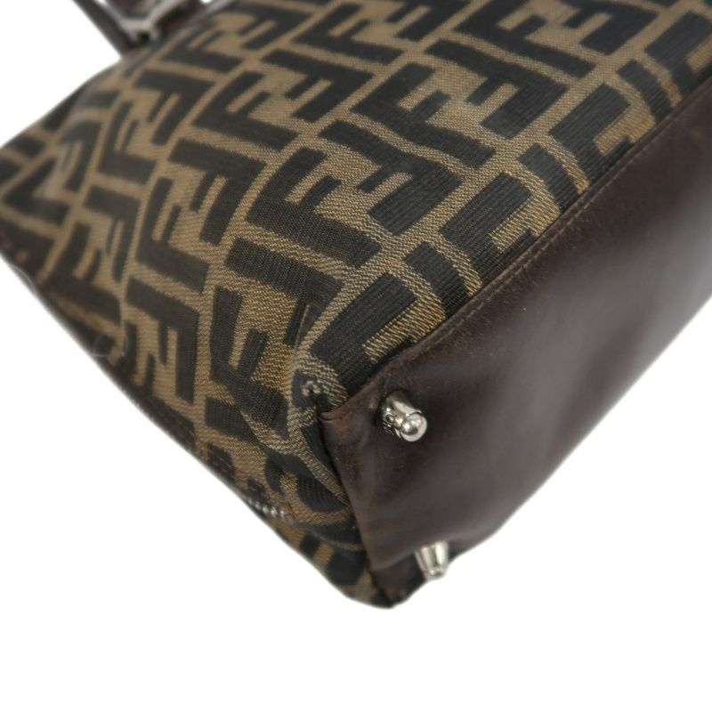 FENDI Zucca Handbag, Brown Canvas, Silver Hardware