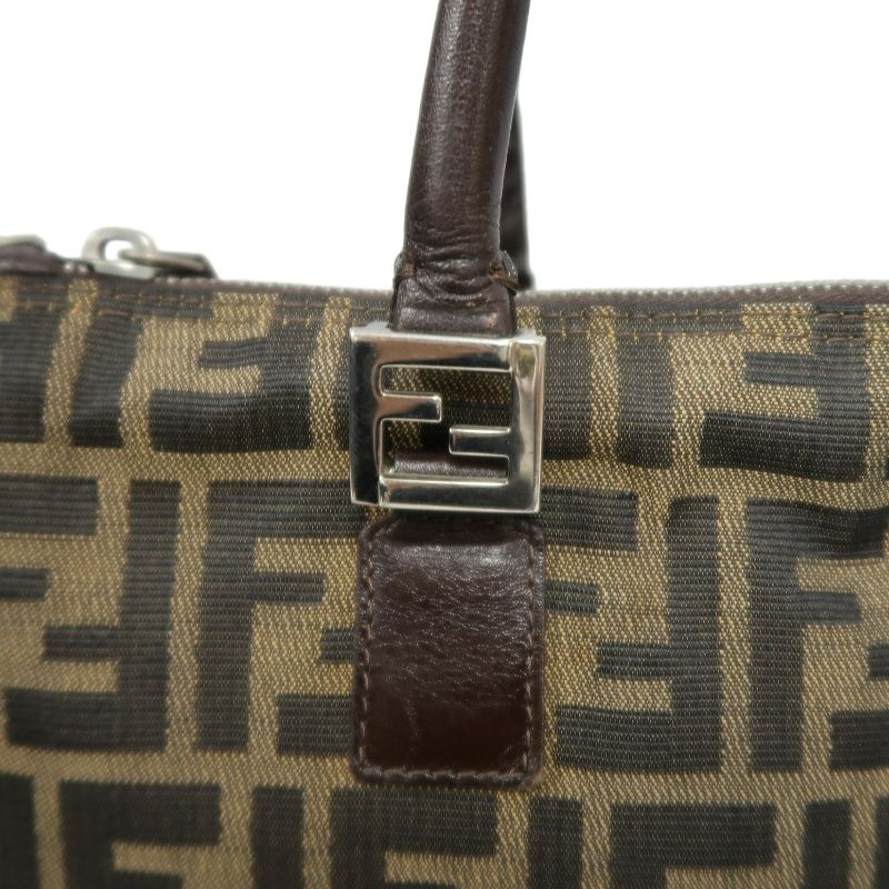 FENDI Zucca Handbag, Brown Canvas, Silver Hardware