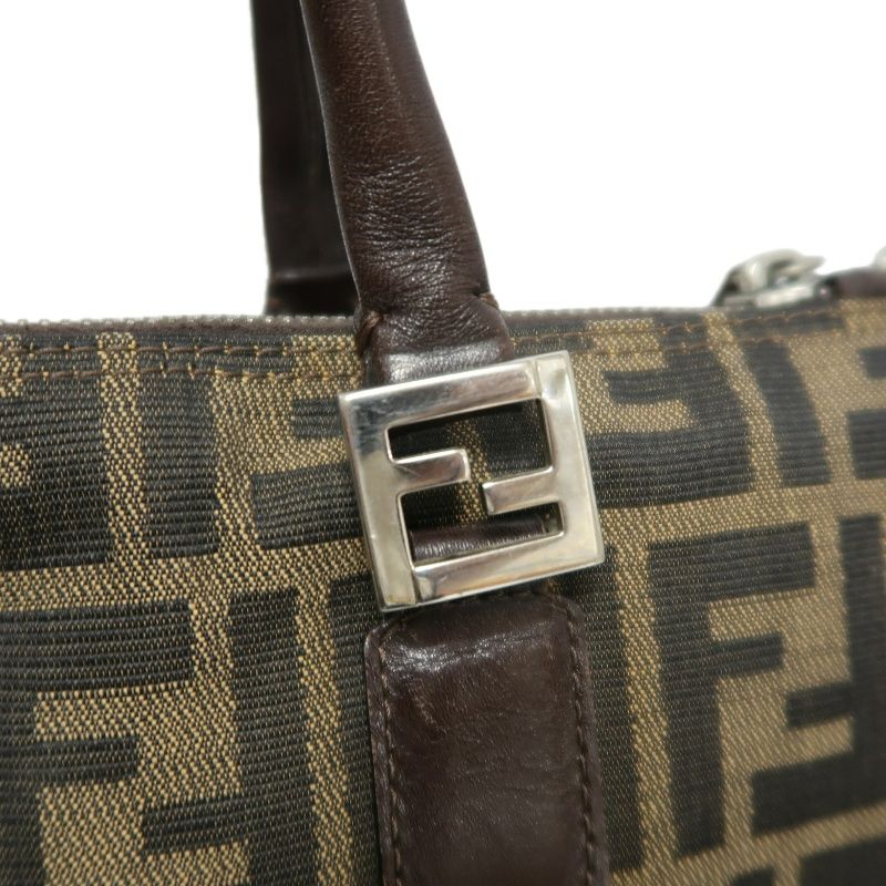 FENDI Zucca Handbag, Brown Canvas, Silver Hardware
