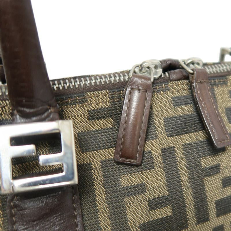 FENDI Zucca Handbag, Brown Canvas, Silver Hardware