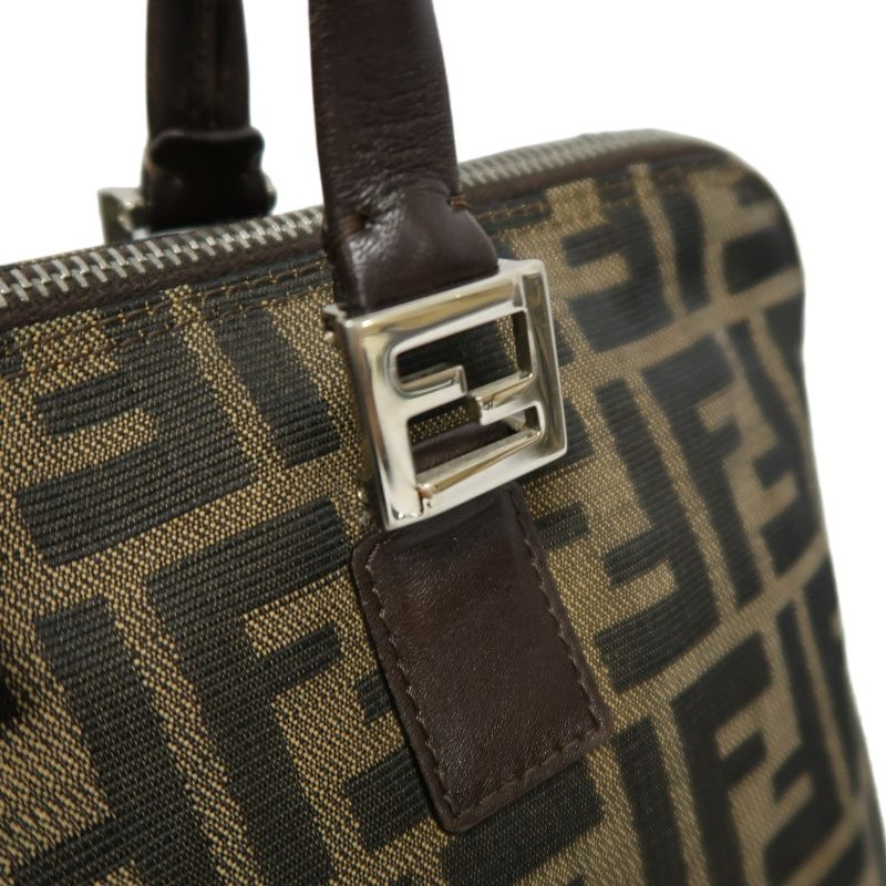 FENDI Zucca Handbag, Brown Canvas, Silver Hardware