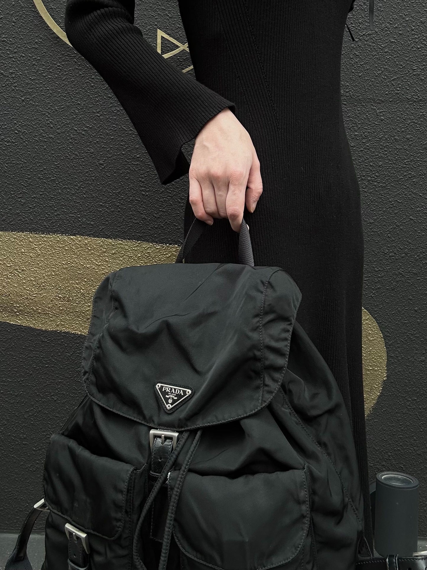 PRADA Backpack, Nylon, Black, Silver Hardware