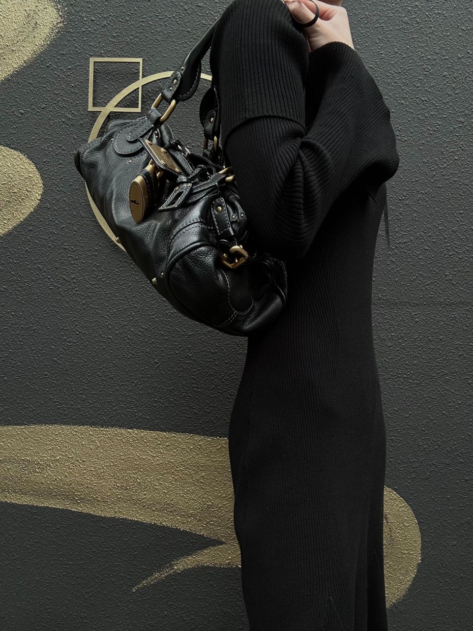 CHLOE Paddington Handbag Leather Black Gold Hardware With Lock And Key
