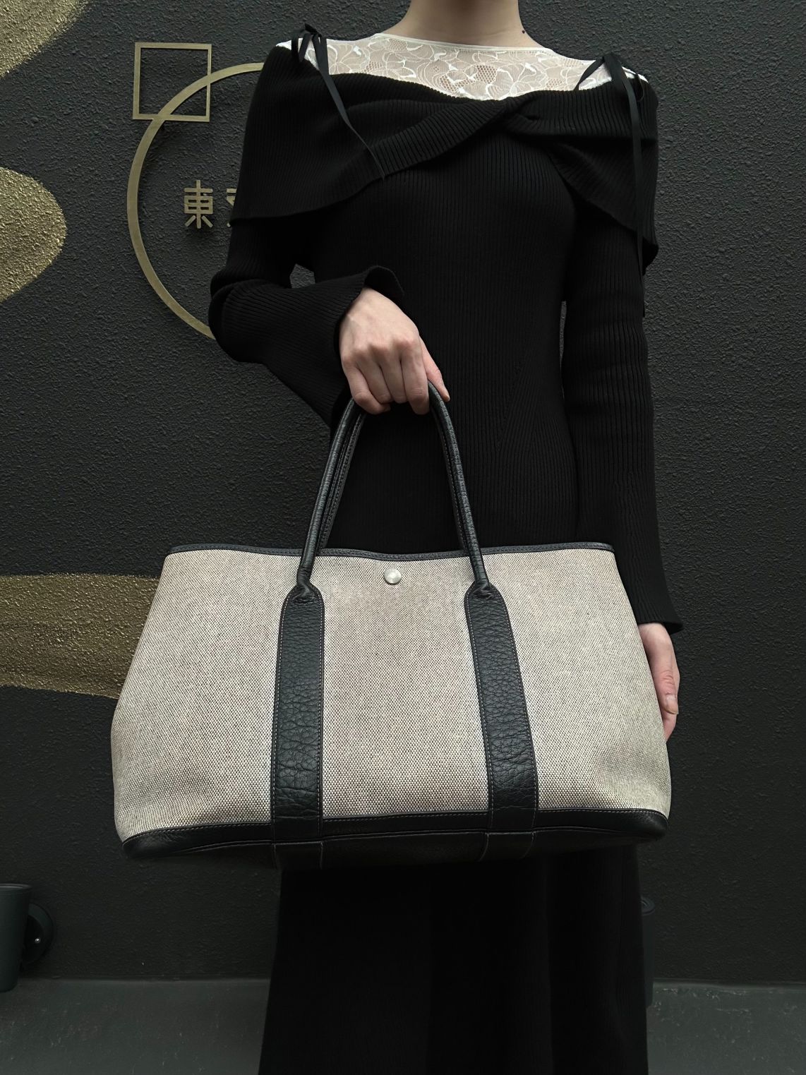 HERMES Garden Party PM Tote Handbag Canvas Beige