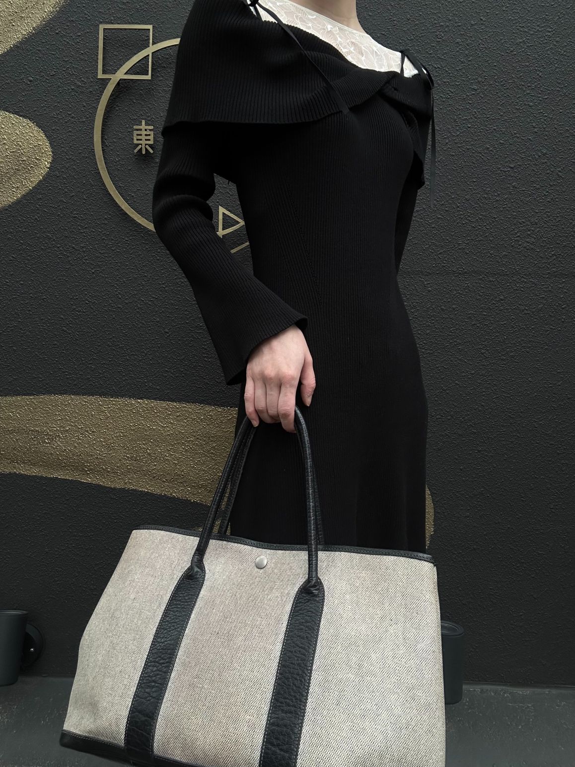 HERMES Garden Party PM Tote Handbag Canvas Beige