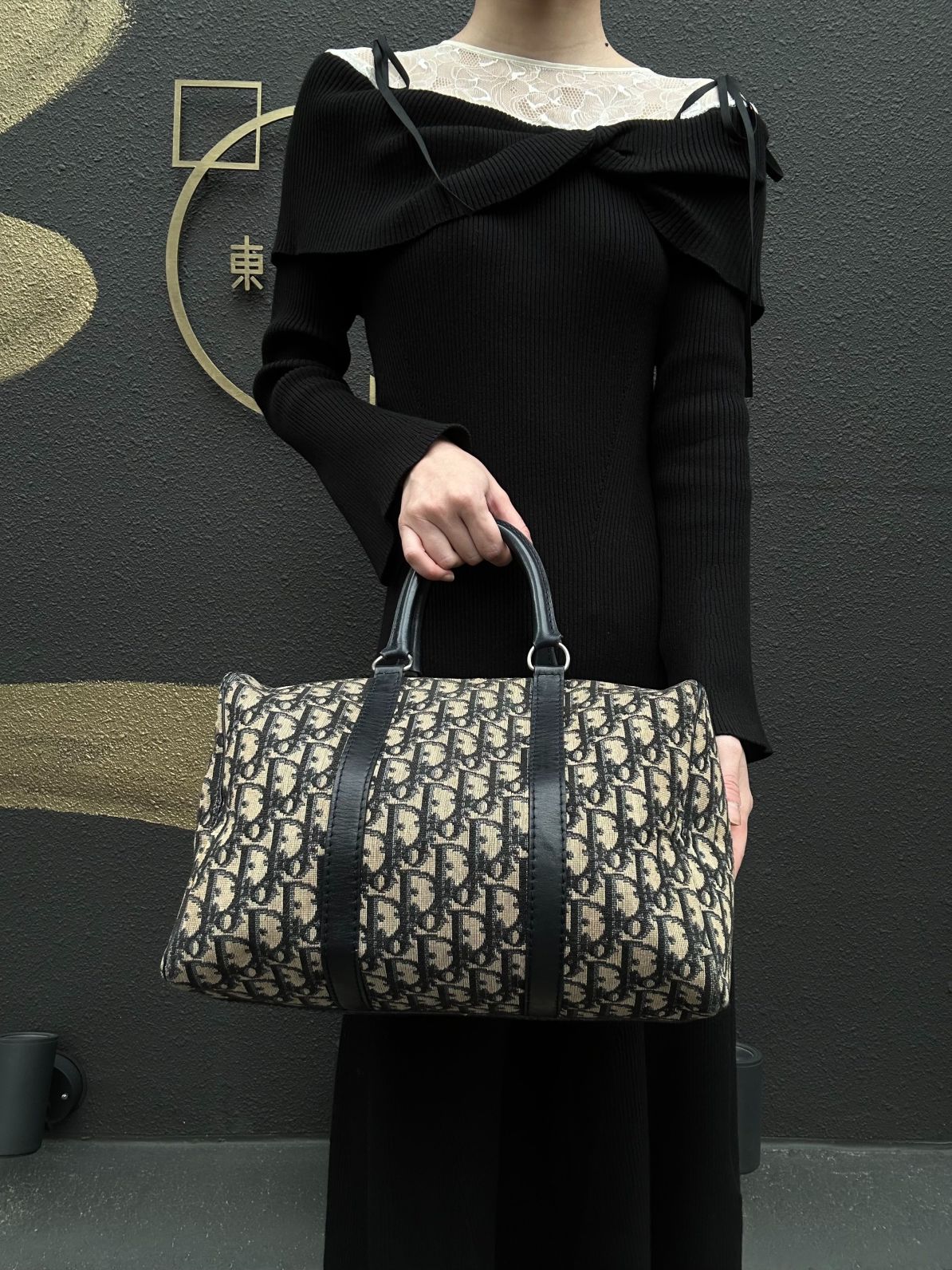 DIOR Trotter Mini Boston Handbag Navy