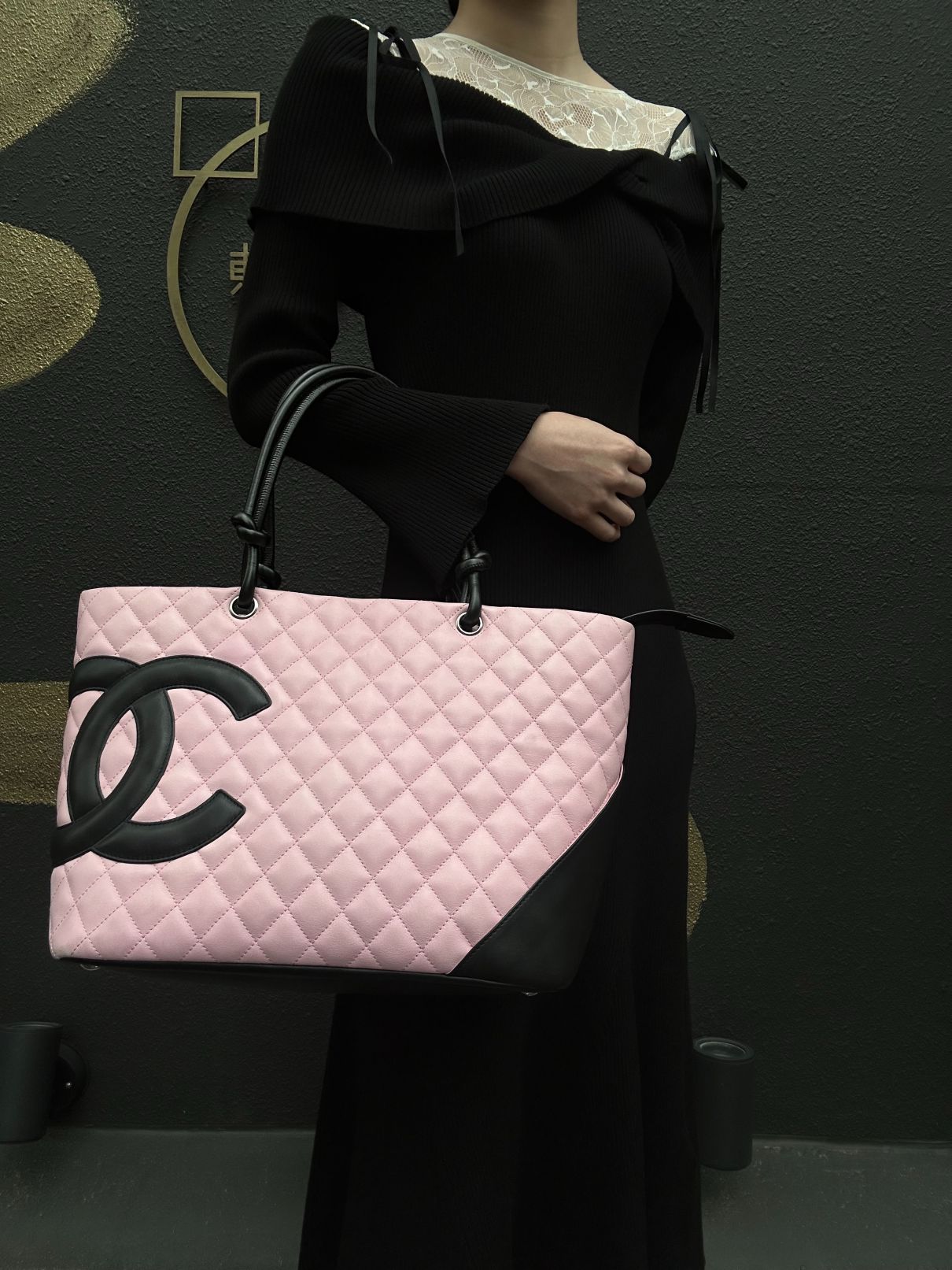 CHANEL Cambon Quilted Tote Bag Calfskin Pink